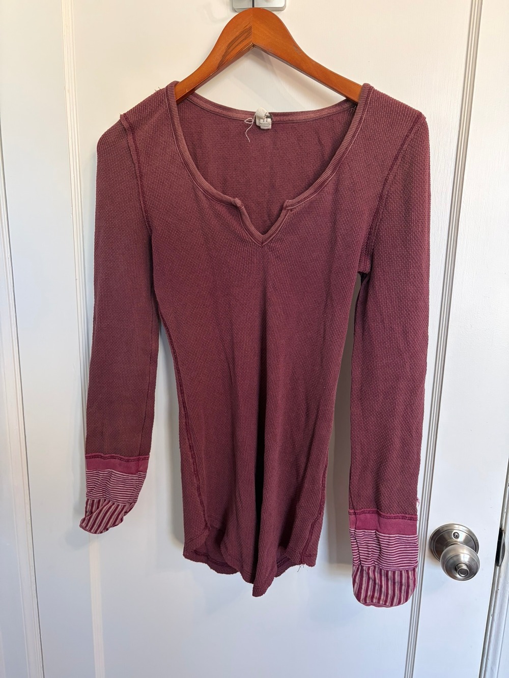Free People We The Free Cuff Thermal Women's L Burgundy Waffle